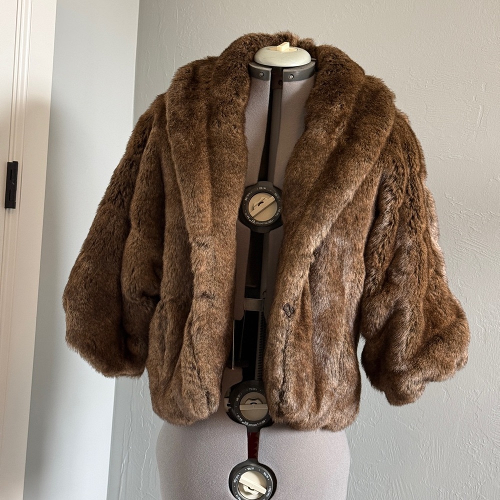 silence + noise Plush Brown Faux Fur Teddy Jacket, urban outfitters